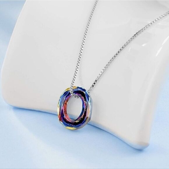 Circle Necklace with Austrian Crystal Jewelry for Women Teen Girls Birthday Gift - Picture 12 of 14